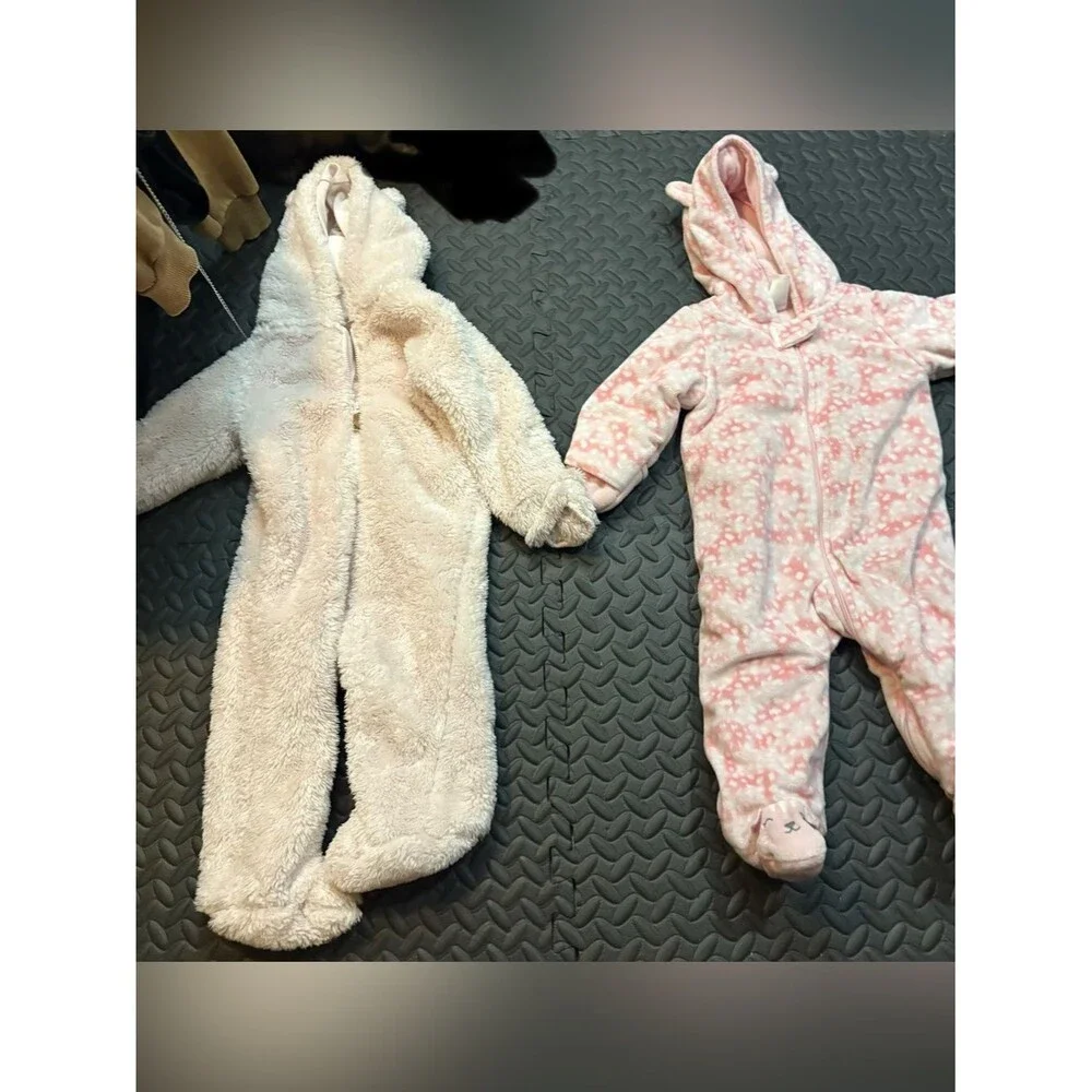 Carter's Plush Hooded Baby Footie Set - Cream & Pink snowsuits